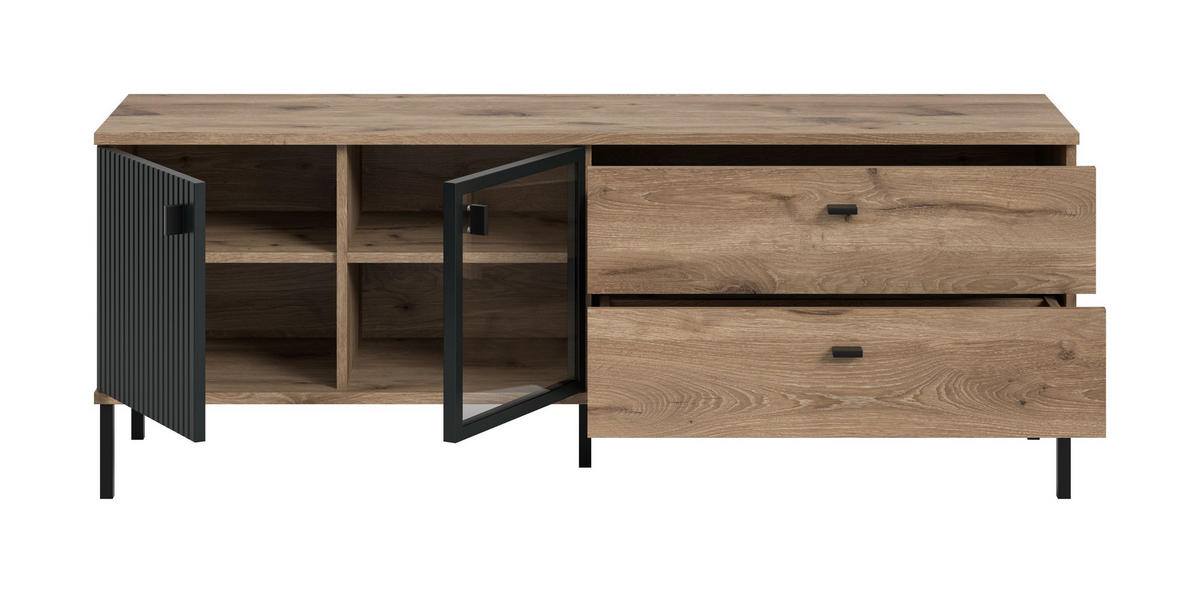 LOWBOARD CHESS (B/H/T: ca. 154/57/41 cm) in Nox Oak Nachbildung/schwarz - Eichefarben, Holzwerkstoff (154/57/41cm)