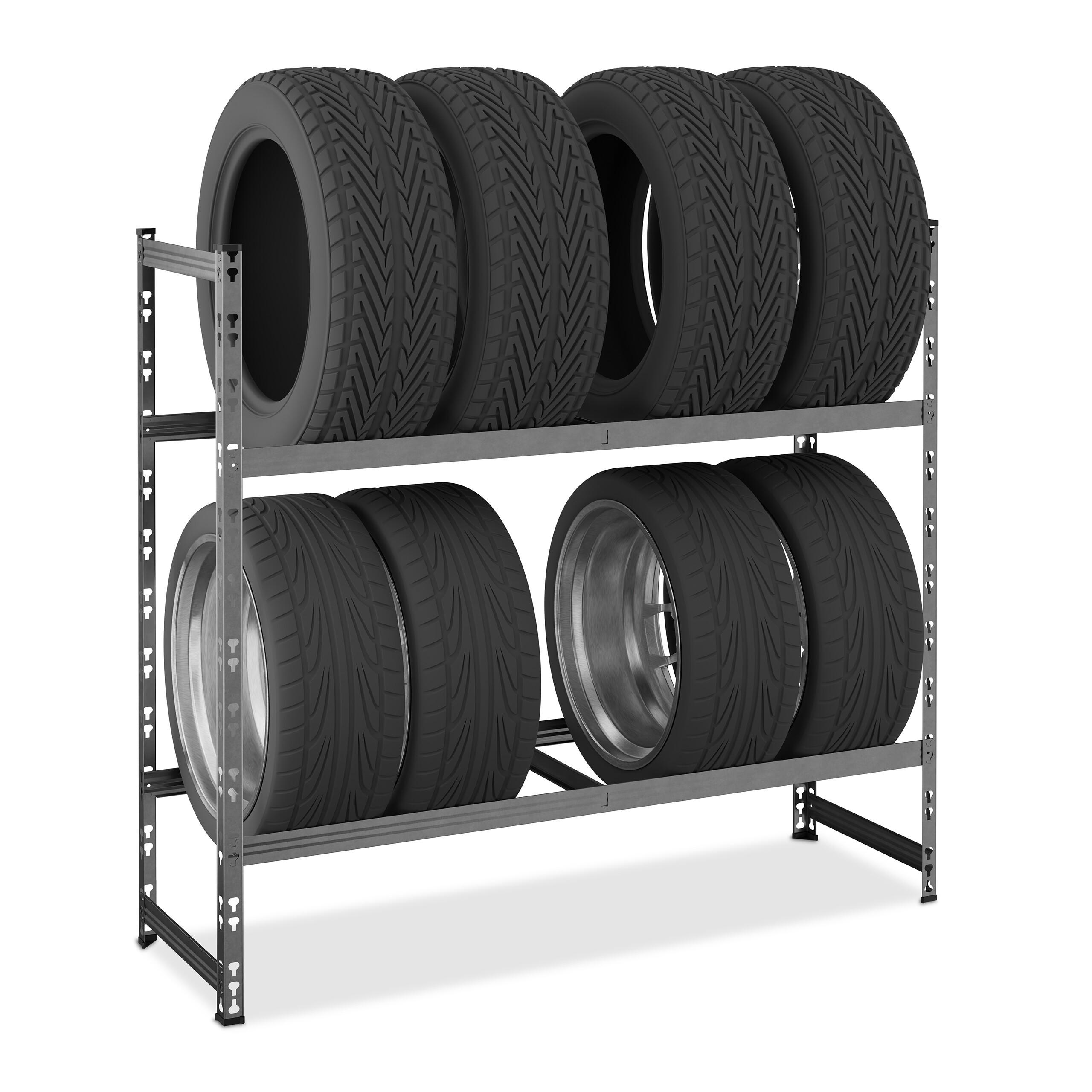 Relaxdays REGÁL Stříbrná na 8 pneumatik 2 police 100 cm