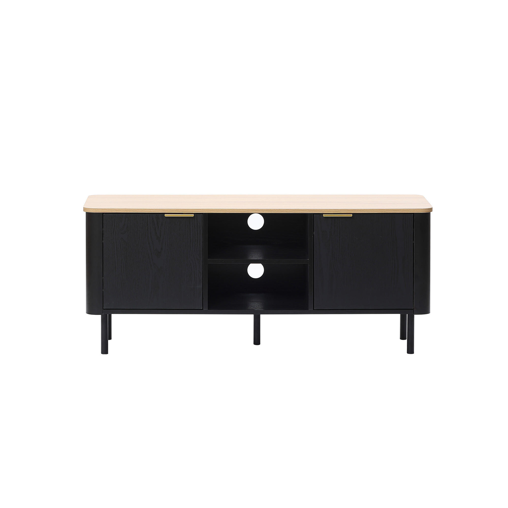 LOWBOARD TV-Schrank Modern, Schwarz & Holz | B120 x T40 x H52 cm - Schwarz, Holzwerkstoff (120/52/40cm) - Hometopia
