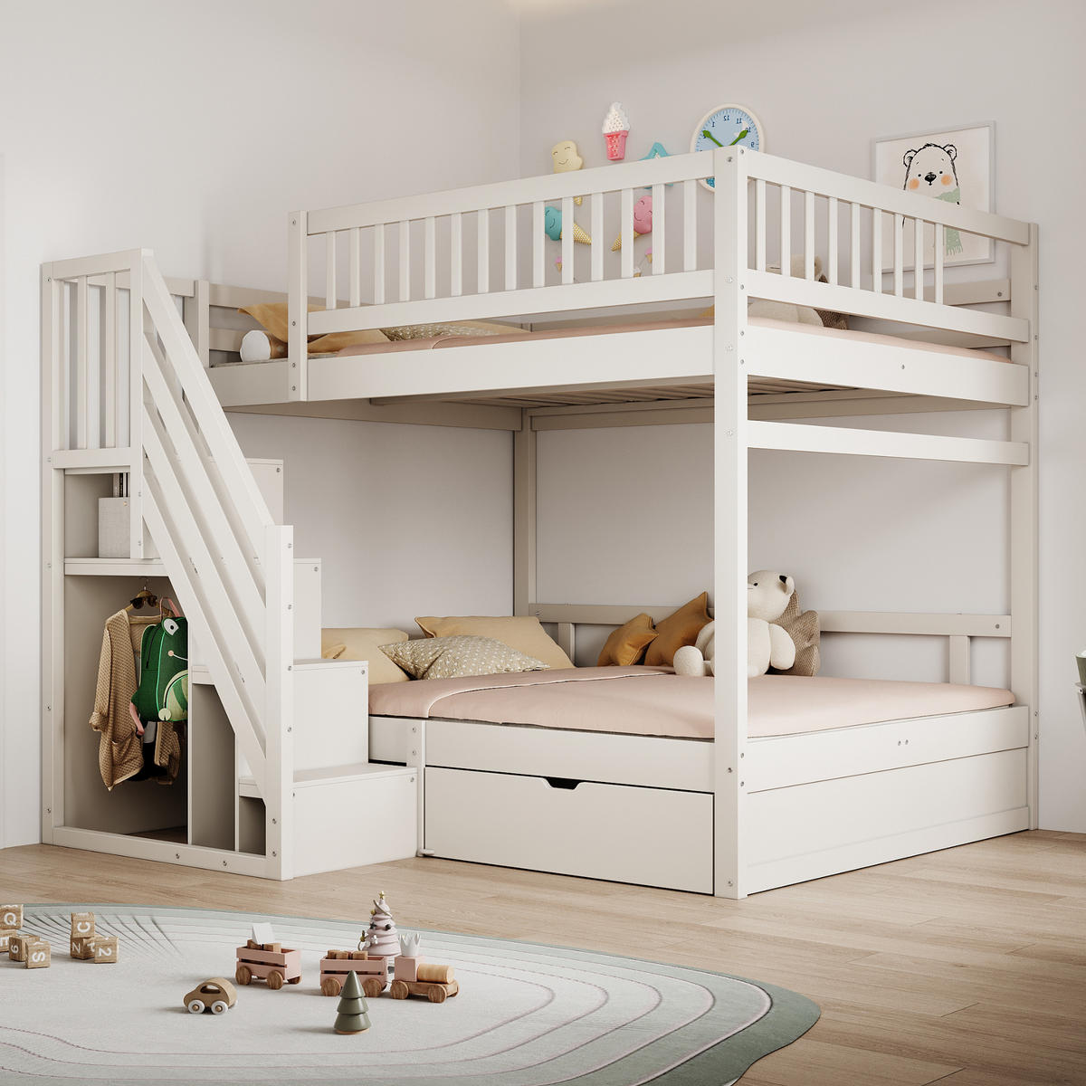 ETAGENBETT Massivholz 140/200 cm Weiß - Weiß, Holz - Raumix