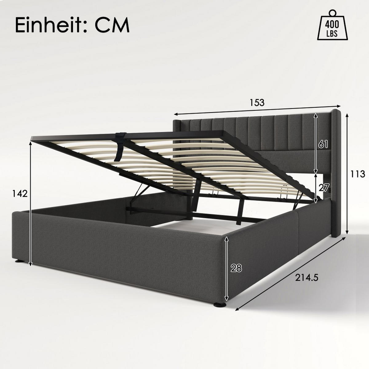 POLSTERBETT 140/200 cm in Grau Leinen - Grau, Holz/Textil (140/200cm) - KOMHTOM