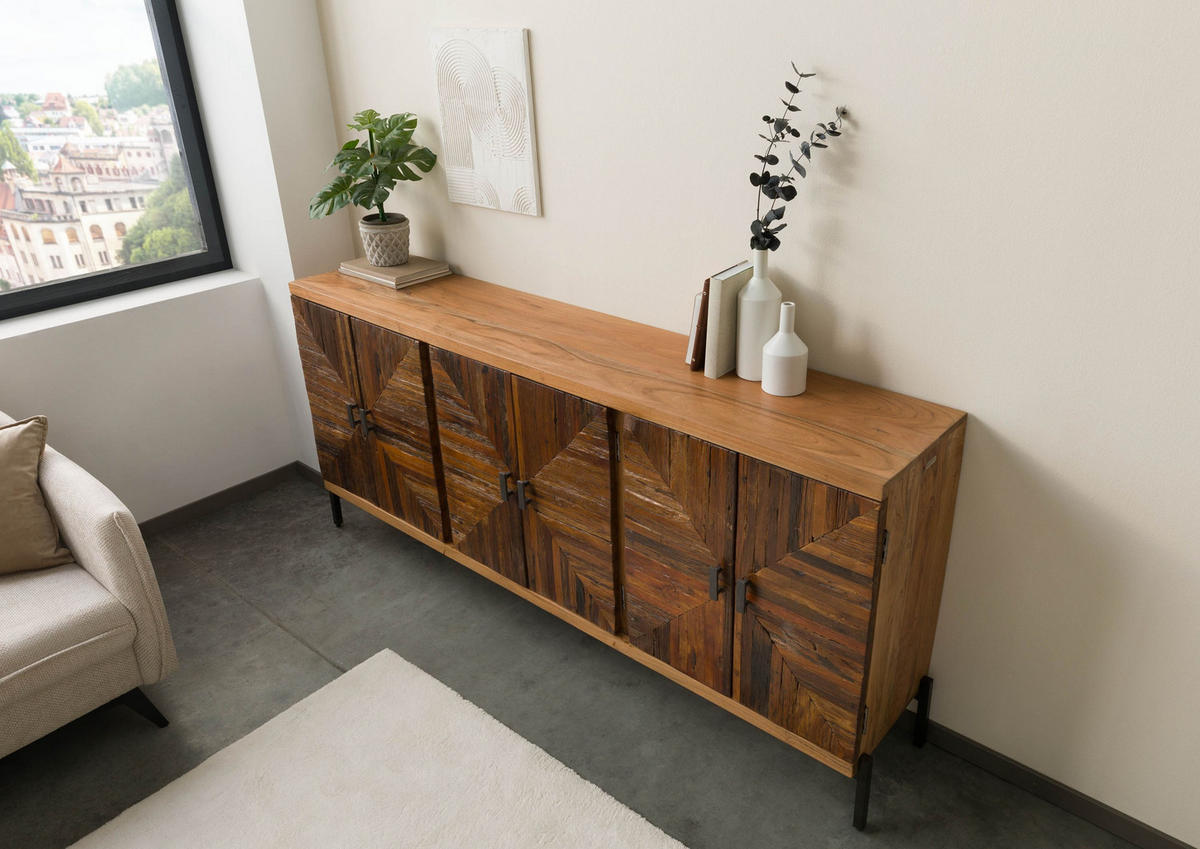 SIDEBOARD Altholz 206x40x93 natur lackiert LYON #111 - Braun, Holz (206/93/40cm) - Massivmoebel24