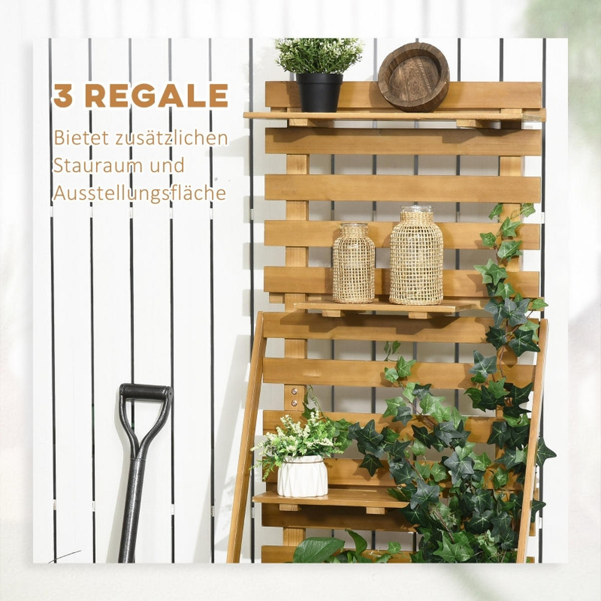 HOCHBEET Massivholz Braun mit Rankgitter und 3 Ablagen 63x39x160 cm - Braun, Holz (39/39/63cm) - ComfortXL