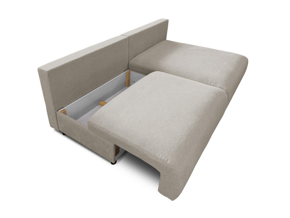 ECKSOFA Sora mit Schlaffunktion, Bettkasten und extra tiefer Komfortzone aus hochwertigem Taupe Strukturstoff - Taupe/Schwarz, Holz/Kunststoff (200/140cm) - S-Style