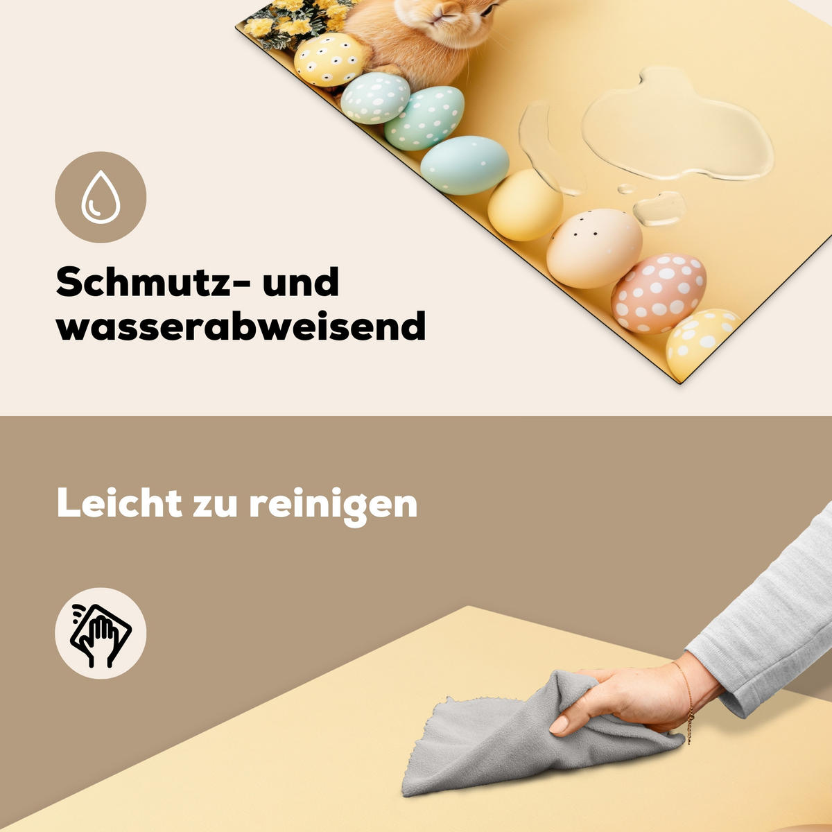HERDABDECKPLATTE Eier - Kaninchen - Pastellfarbtöne Induktionsschutz 81.6x52.7 cm - Hellgelb, Kunststoff (81.6/52.7/0.2cm) - MuchoWow
