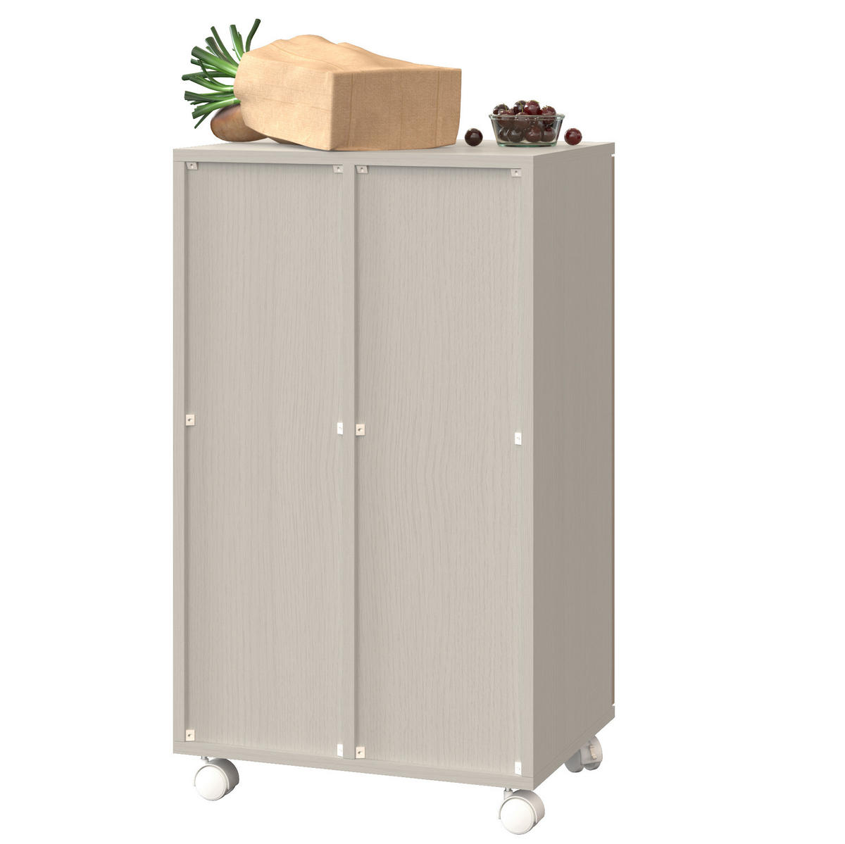 KOMMODE 46,7/35/80 cm mit 2 Fächern, Rollen und 180° Türen aus MDF, Weiß - Weiß, Holzwerkstoff (46/80/35cm) - Redom