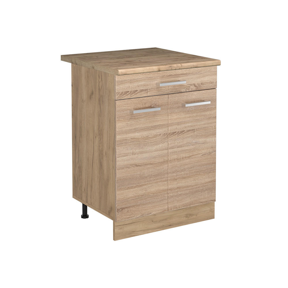 KÖKSUNDERSKÅP R-Line, Sonoma/Goldkraft ek, 60 cm med låda Auksinis ąžuolas stalviršis Sonoma ek, Honungsek 81.6/60/60 cm