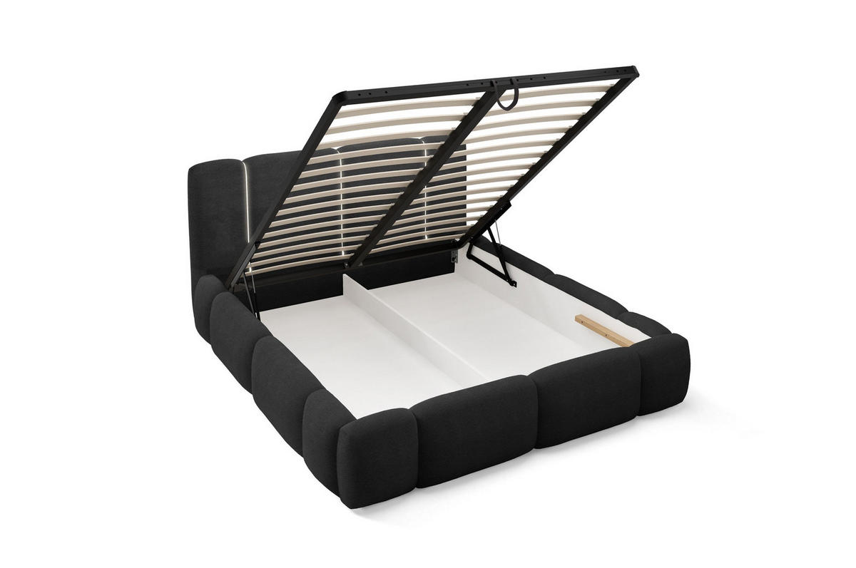 POLSTERBETT mit Stauraum und LED-Beleuchtung 140x200 cm in Schwarz - Schwarz, Metall (140/200cm) - Home Collective