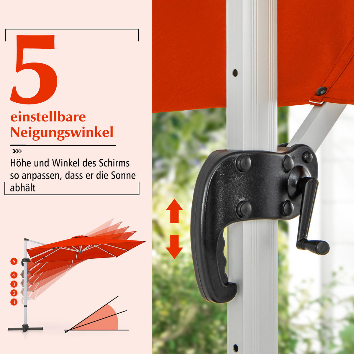 TERASOVÝ SLNEČNÍK 300 cm vínovo červený - vínovočervená, kov (300/300cm) - COSTWAY
