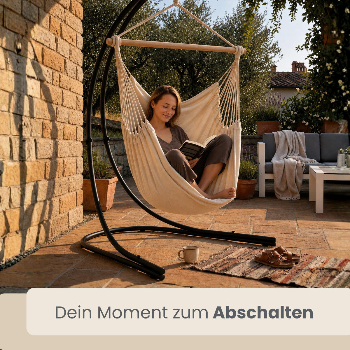 XL HÄNGESTUHL mit Gestell 210/140 cm, Beige/Schwarz - Beige, Textil (140/210/160cm) - Amanka