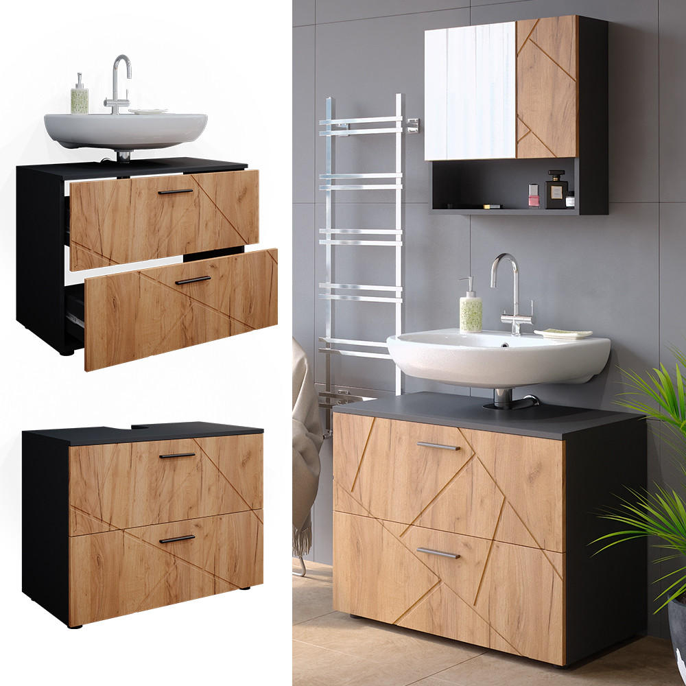 WASCHBECKENUNTERSCHRANK Irma Goldkraft Eiche/Anthrazit 80 x 58.6 cm - Anthrazit/Eiche Wotan, Holzwerkstoff (80/58.6/41cm) - Vicco
