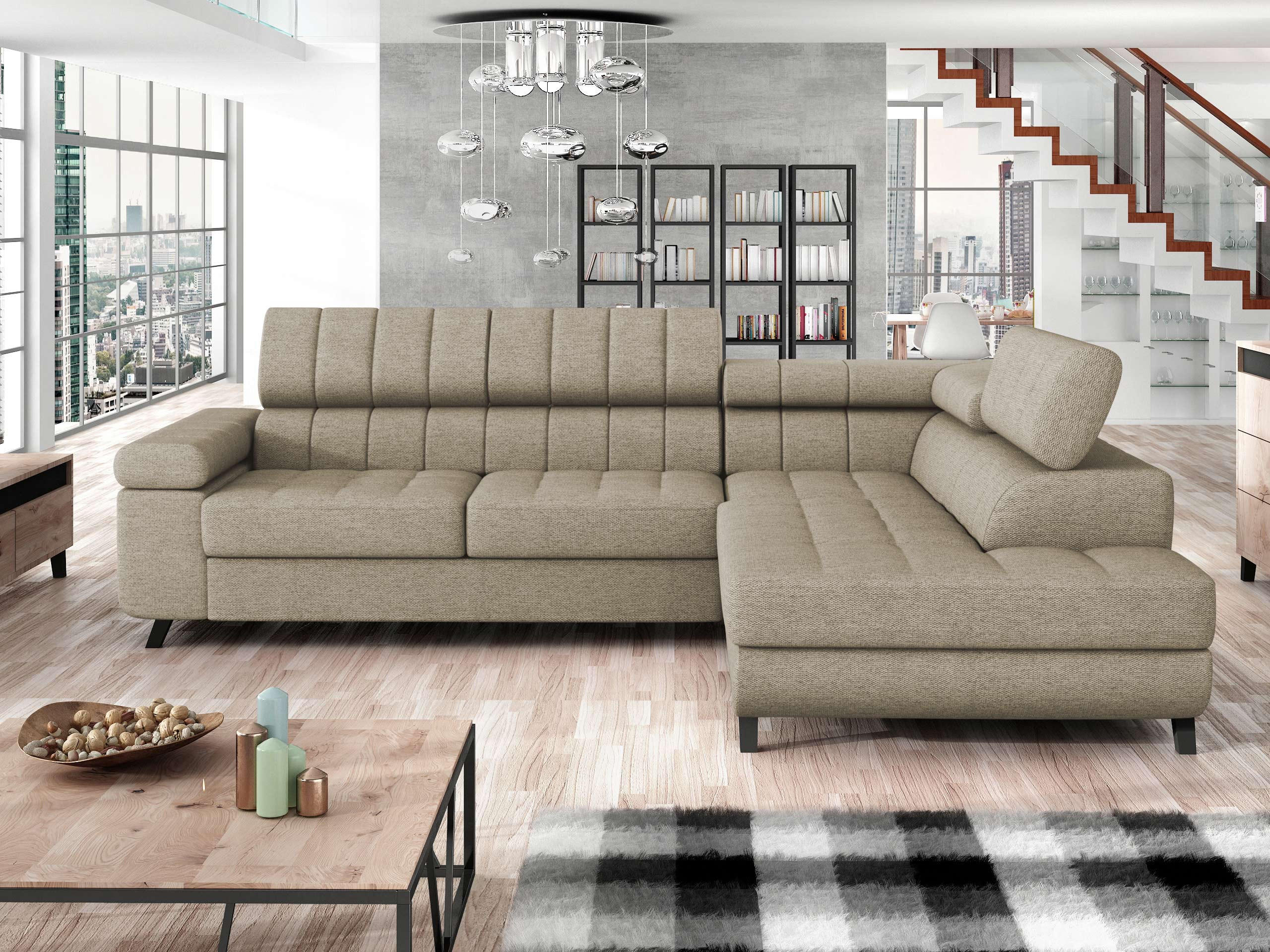 ECKSOFA Nord, Seite: Rechts - Beige/Schwarz, Holz/Textil (264/203cm) - MIRJAN24