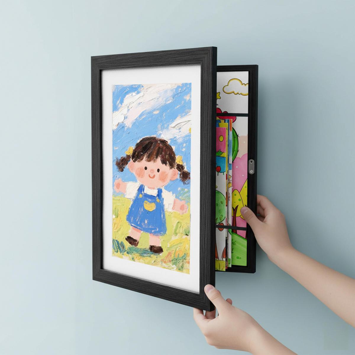FOTORÁMIK Čierny A4 magnetické zatváranie - viacfarebná, kov/kompozitné drevo (25.5/32cm) - Relaxdays