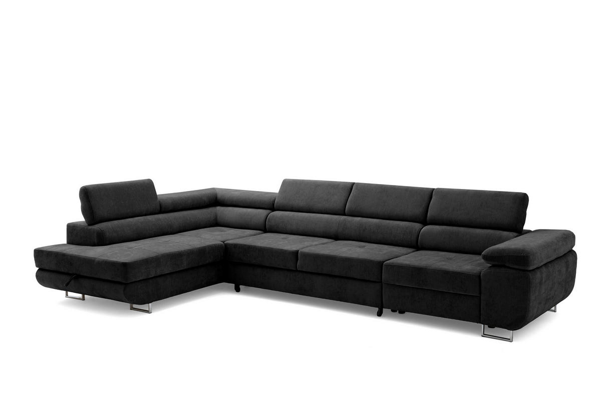 ECKSOFA WILD MAXI L Links mit Schlaffunktion 125x195 Chenille Schwarz - Chromfarben/Schwarz, Holz/Textil (350/203cm) - Muffo