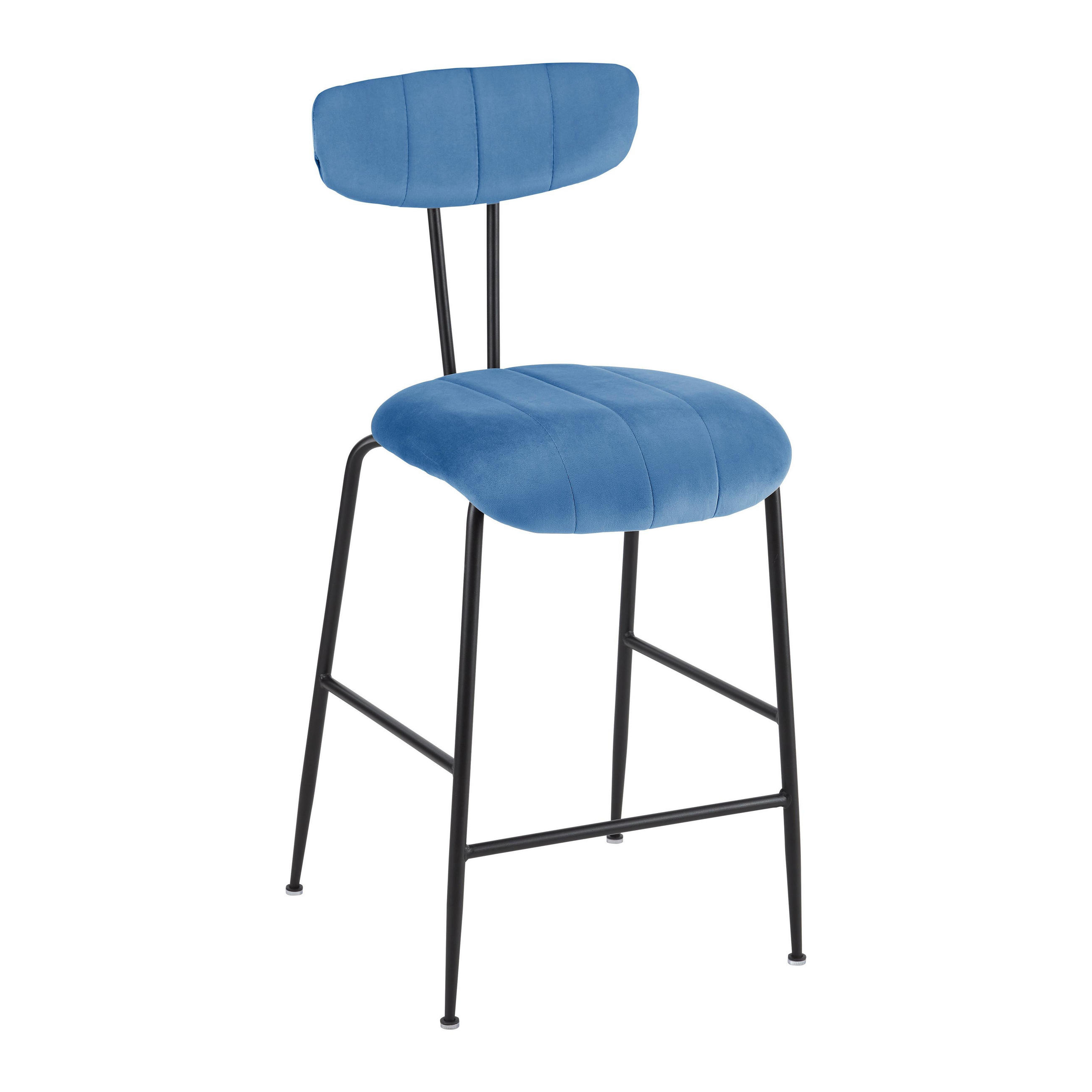 BARHOCKER Tylor Blau Samt Gepolstert - Blau, Holz (48/102/52cm) - Bessagi Home