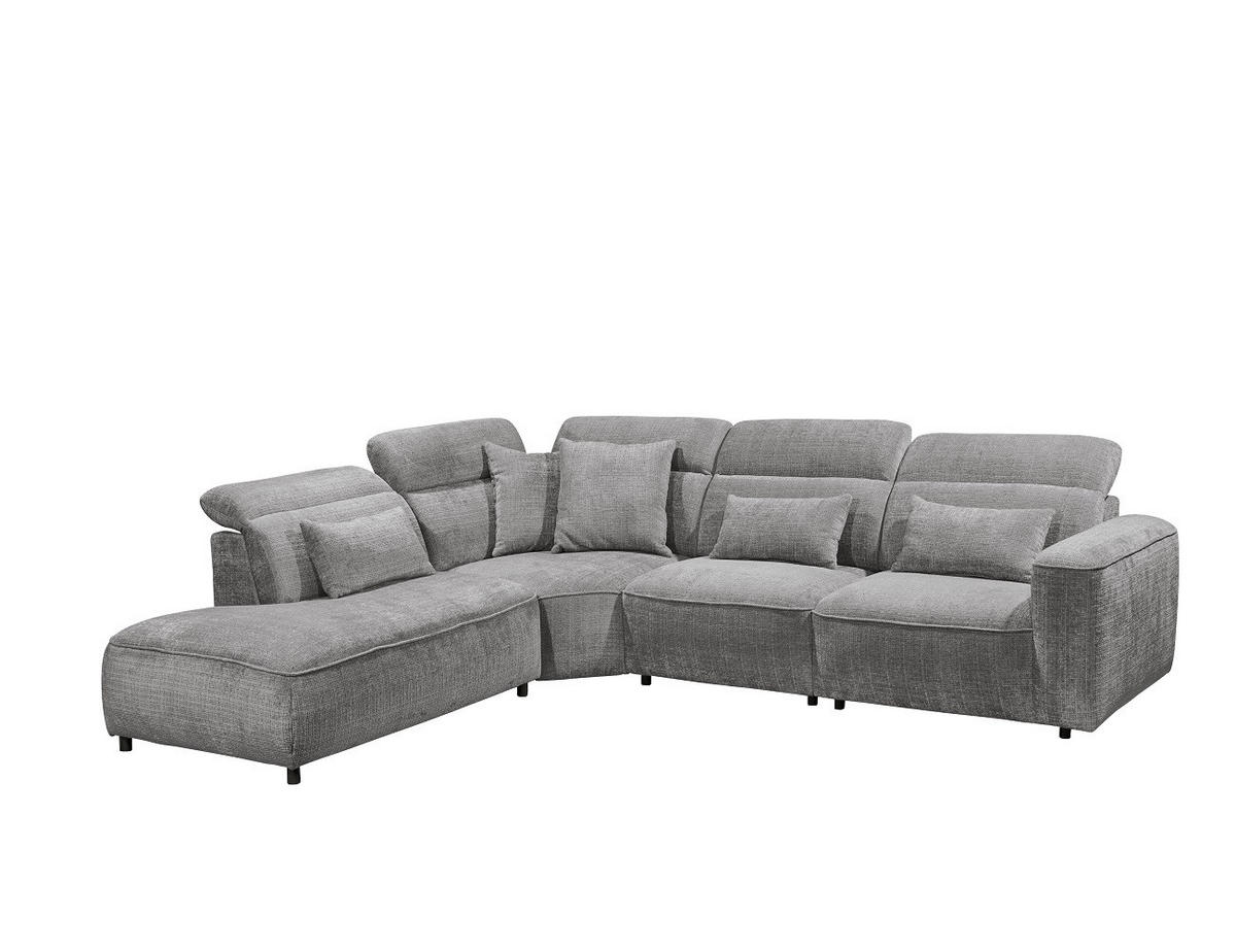 ECKSOFA mit 5-fach verstellbare Kopflehnen und pflegeleichter Mikrofaser-Chenille-Bezug - Schwarz/Grau, Kunststoff/Textil (339/285cm) - ed exciting design
