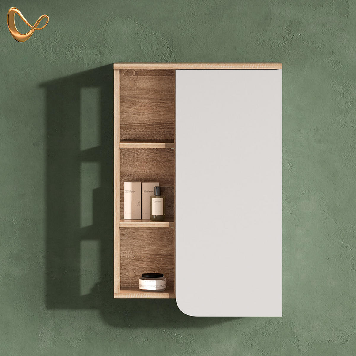 BADSCHRANK Marano Sonoma/Weiß 50 x 75 cm mit Tür und offenen Fächern - Weiß/Sonoma Eiche, Holzwerkstoff (50/75/20cm) - Livinity®