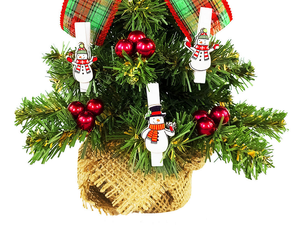 WEIHNACHTSBAUM künstlicher 25 cm, TINY 7, mit 26-teiligem Weihnachtsbaumschmuck, inkl. Metallständer und Aufbewahrungsbox - Rot/Weiß, Kunststoff/Stein (18/25cm) - LAALU