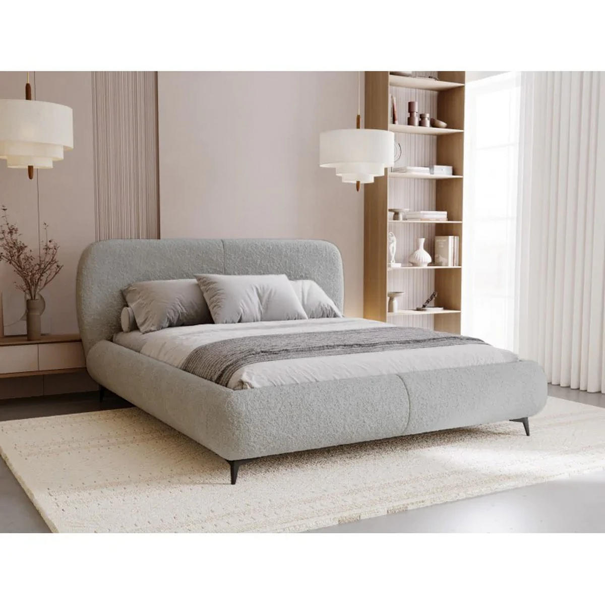 POLSTERBETT ELLE mit Kopfteil, 200 x 200 cm, Doppelbett mit Bettkasten und Lattenrost aus Holz, Bouclé-Stoff, Frabe: Hellgrau - Hellgrau, Holz/Kunststoff (200/200cm) - Sepro Meble