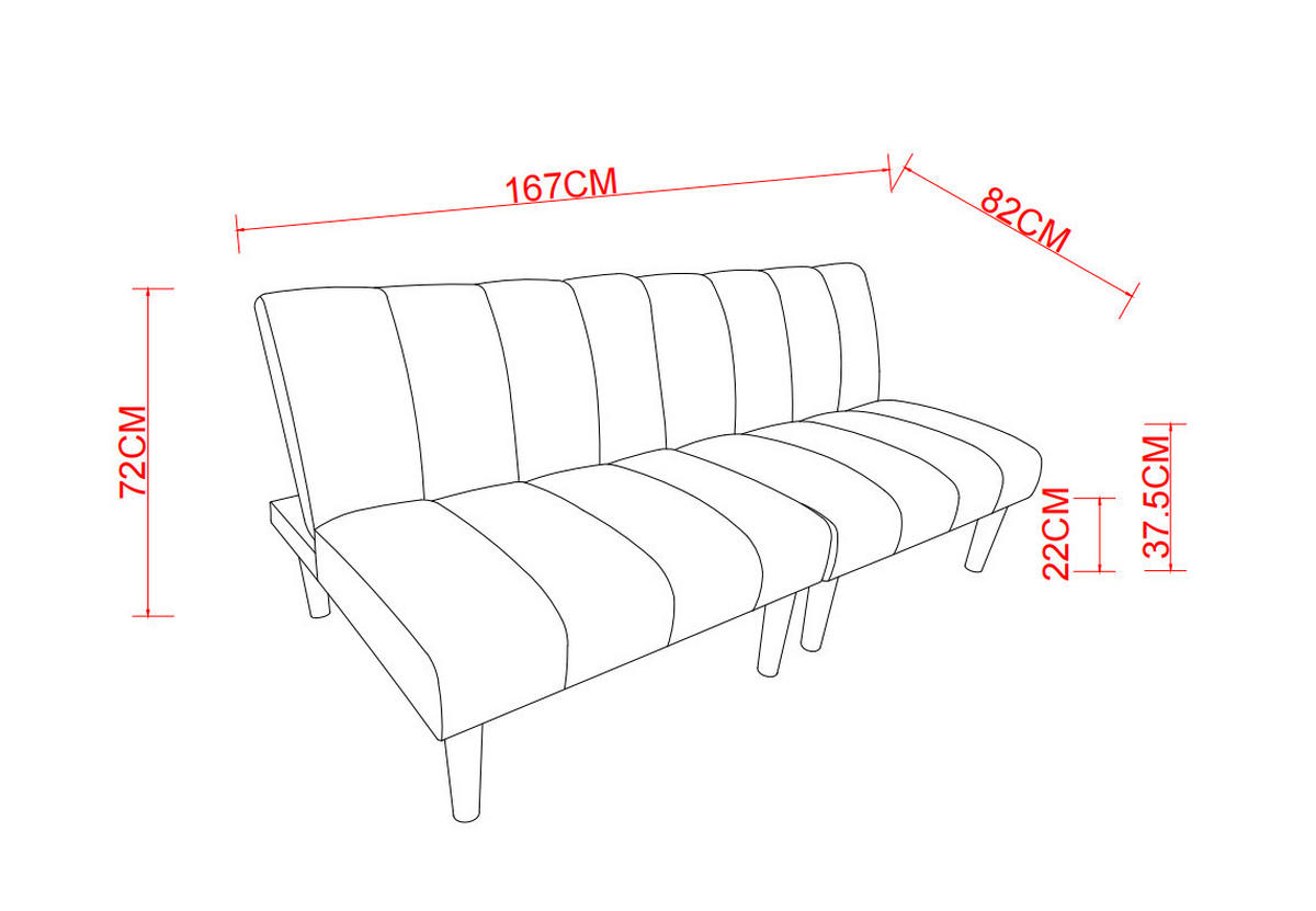 SCHLAFSOFA aus Cord 167 cm Beige mit 3-fach verstellbarer Rückenlehne und Schlaffunktion - Beige, Textil (167/72/82cm) - Modfu