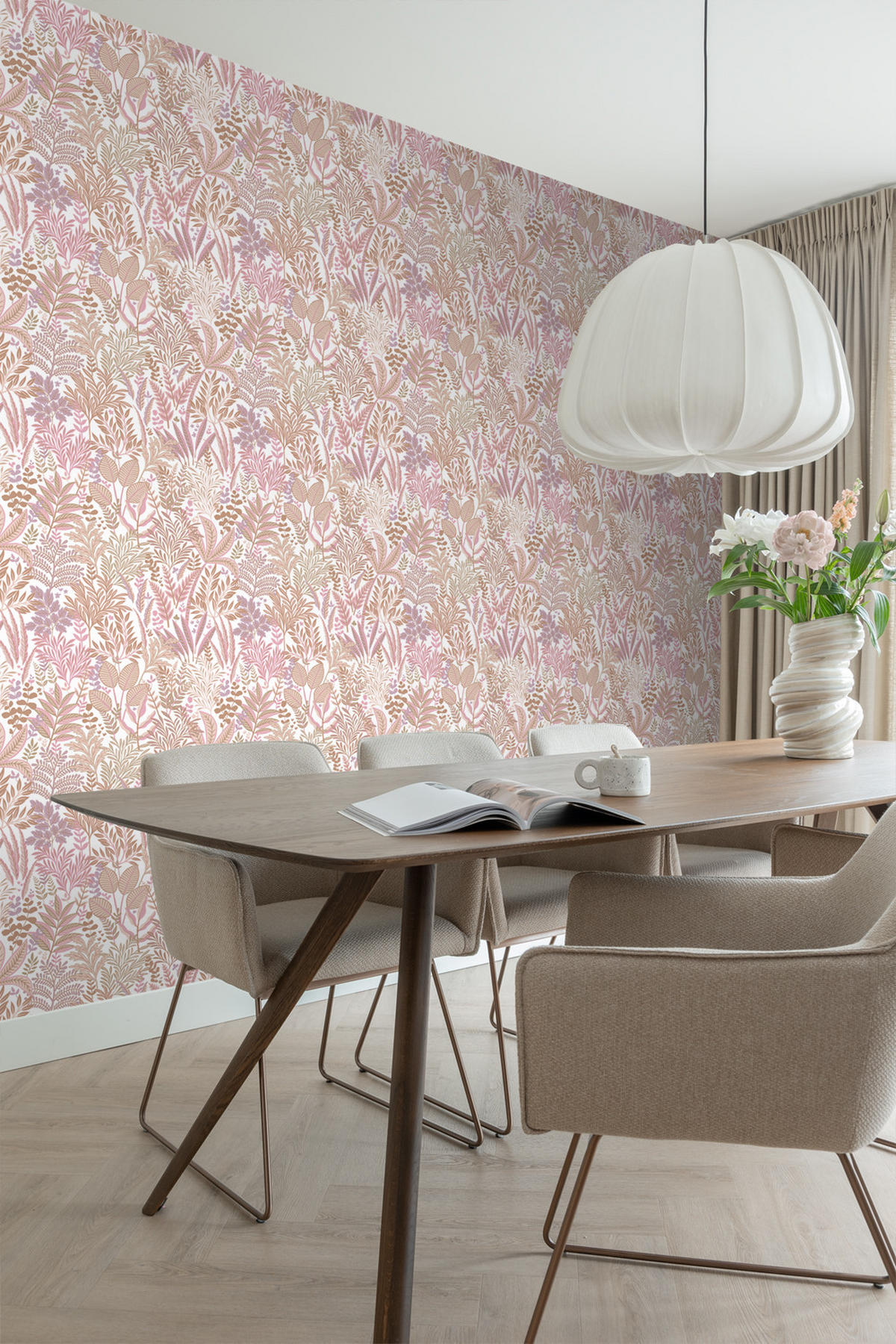 TAPETE tropische Blätter und Blüten 50 x 900 cm - Pink, Papier (50/900cm) - ESTAhome