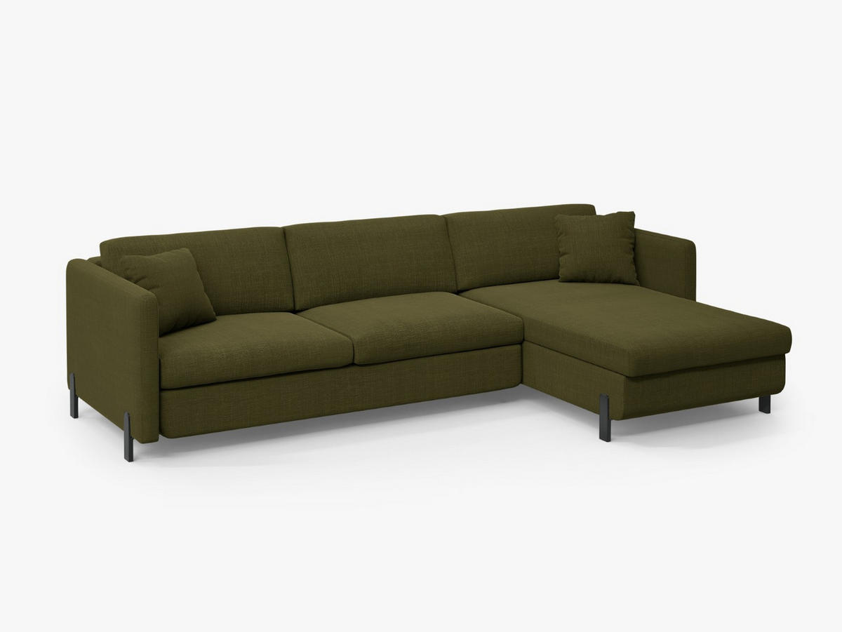 ECKSOFA ausklappbar rechts mit Container Gloria aus strukturiertem Stoff grün 4 Sitzplätze - Grün, Textil (170/260cm) - Micadoni