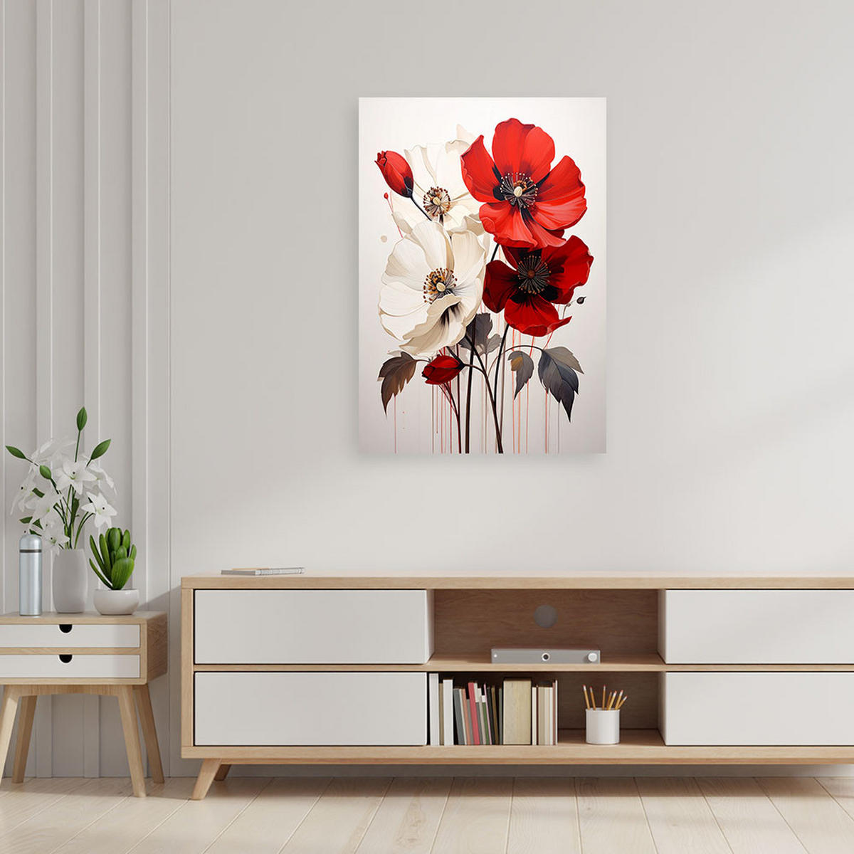 LEINWANDBILDER, Weiße und rote Blüten in einer eleganten Komposition - Rot, Textil (70/100cm) - Feeby