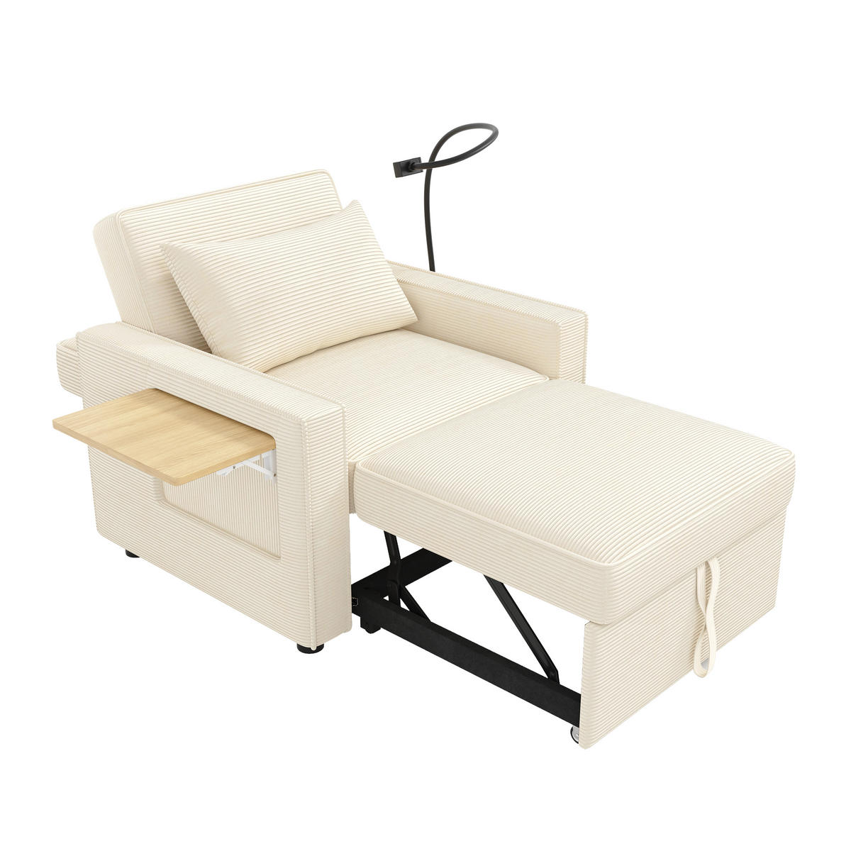 SCHLAFSOFA Multifunktionales mit USB-Anschluss und Handyhalter Cord Beige 93/150/85 cm - Beige, Textil (93/85/150cm) - OKWISH