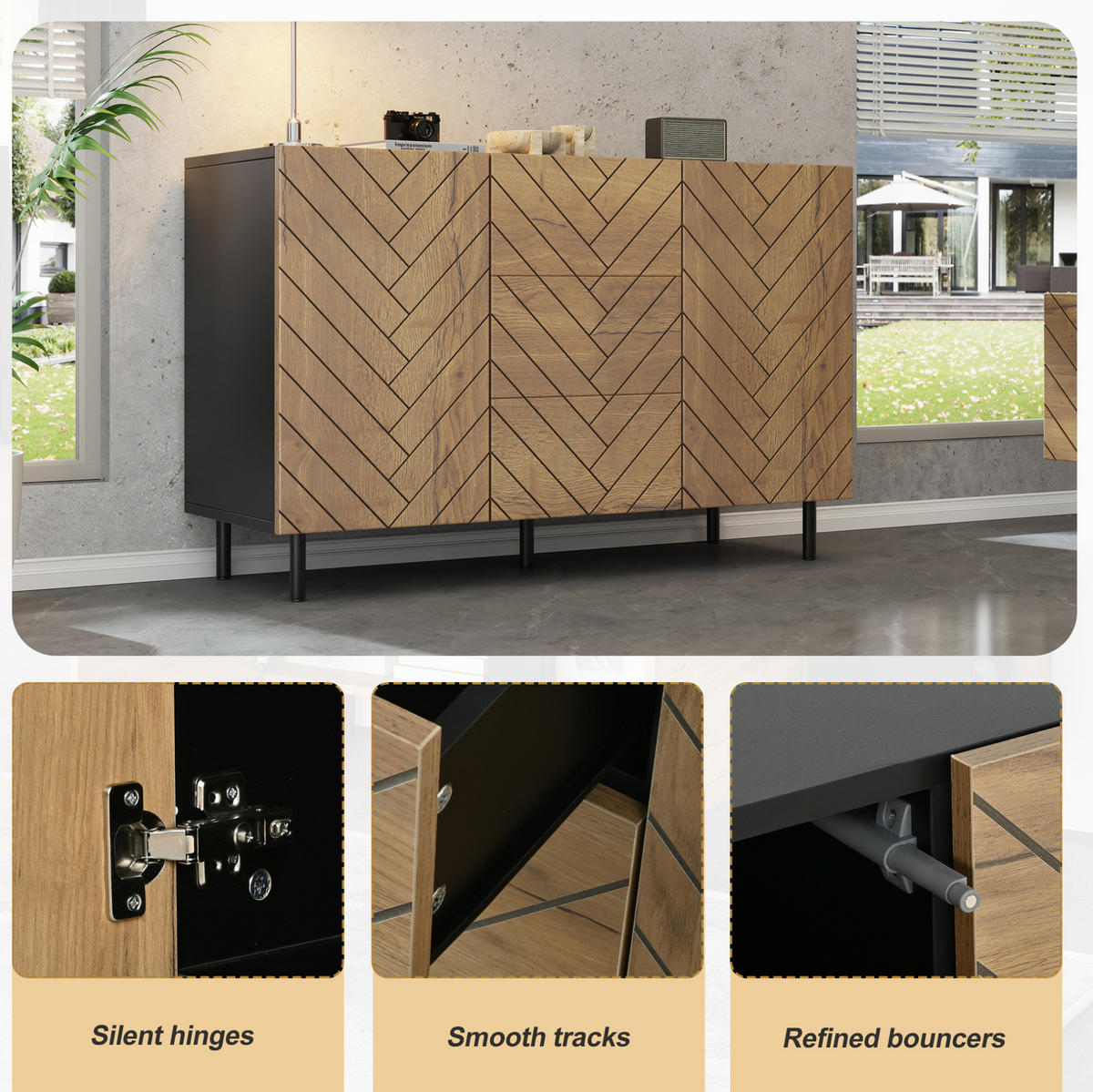SIDEBOARD 120/40/76 cm Natur/Schwarz aus Spanplatte mit Stauraum - Naturfarben, Holzwerkstoff (120/76/40cm) - OKWISH