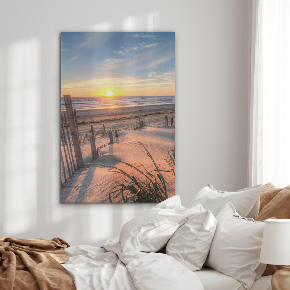 AKUSTIKBILD Strand - Meer - Düne - Sonnenuntergang - Landschaft Wanddeko 60x90 cm - Beige, Kunststoff (60/90/0.9cm) - MuchoWow