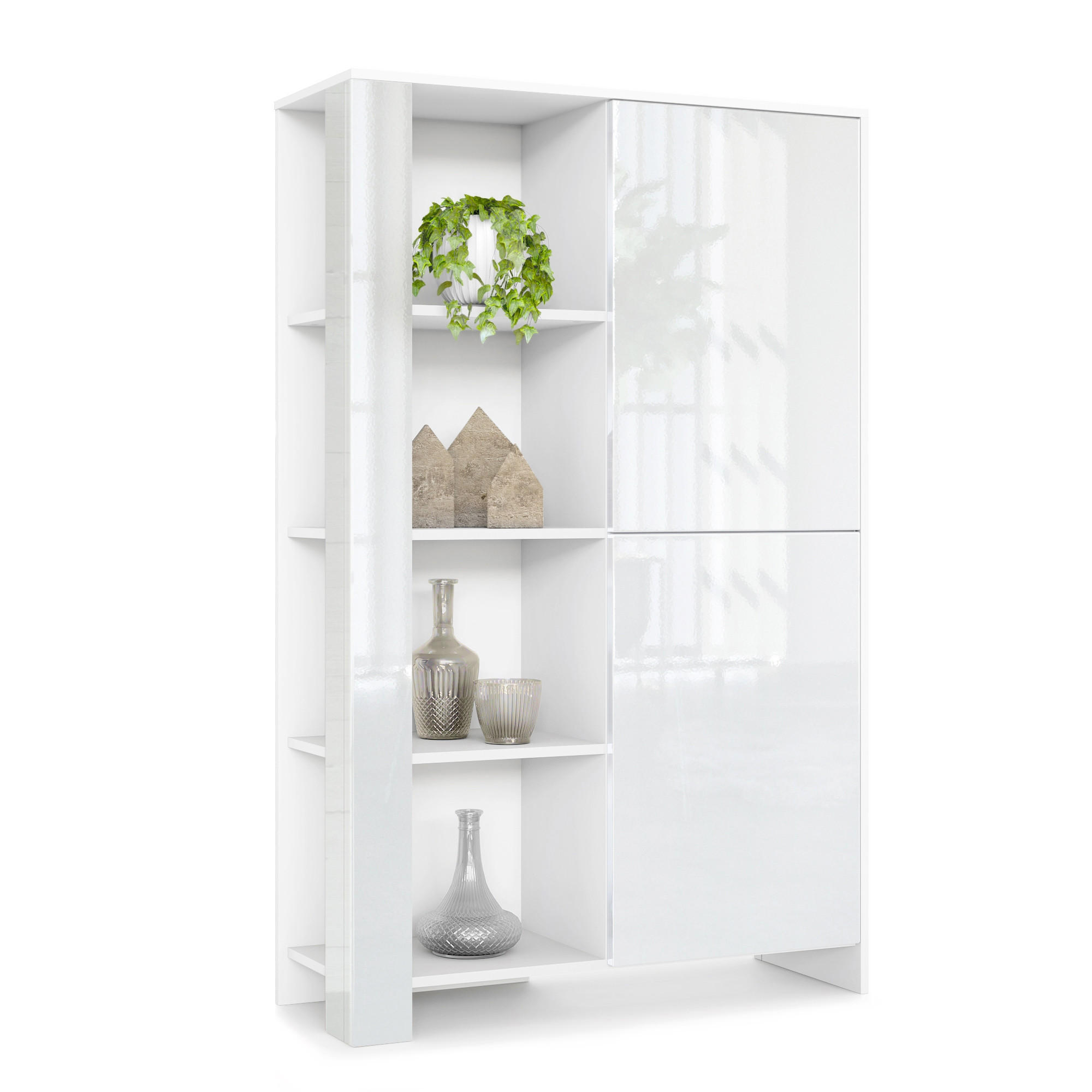 Vladon Highboard Weiß Hochglanz 95x151.5x36 cm