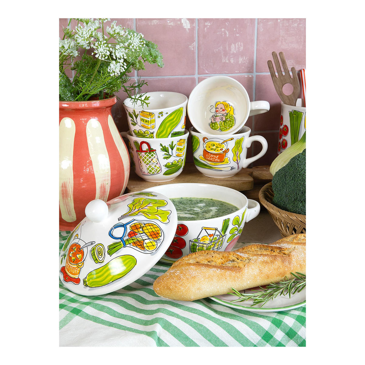 SUPPENSCHALE Grüne Suppe in Bunt - 14cm - Multicolor, Keramik (12.7/16.2/9.7cm) - Blond Amsterdam