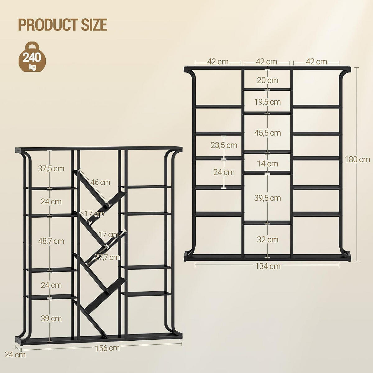BÜCHERREGAL Baumform Schwarz 24 x 156 x 180 cm - Schwarz, Metall (156/180/24cm)
