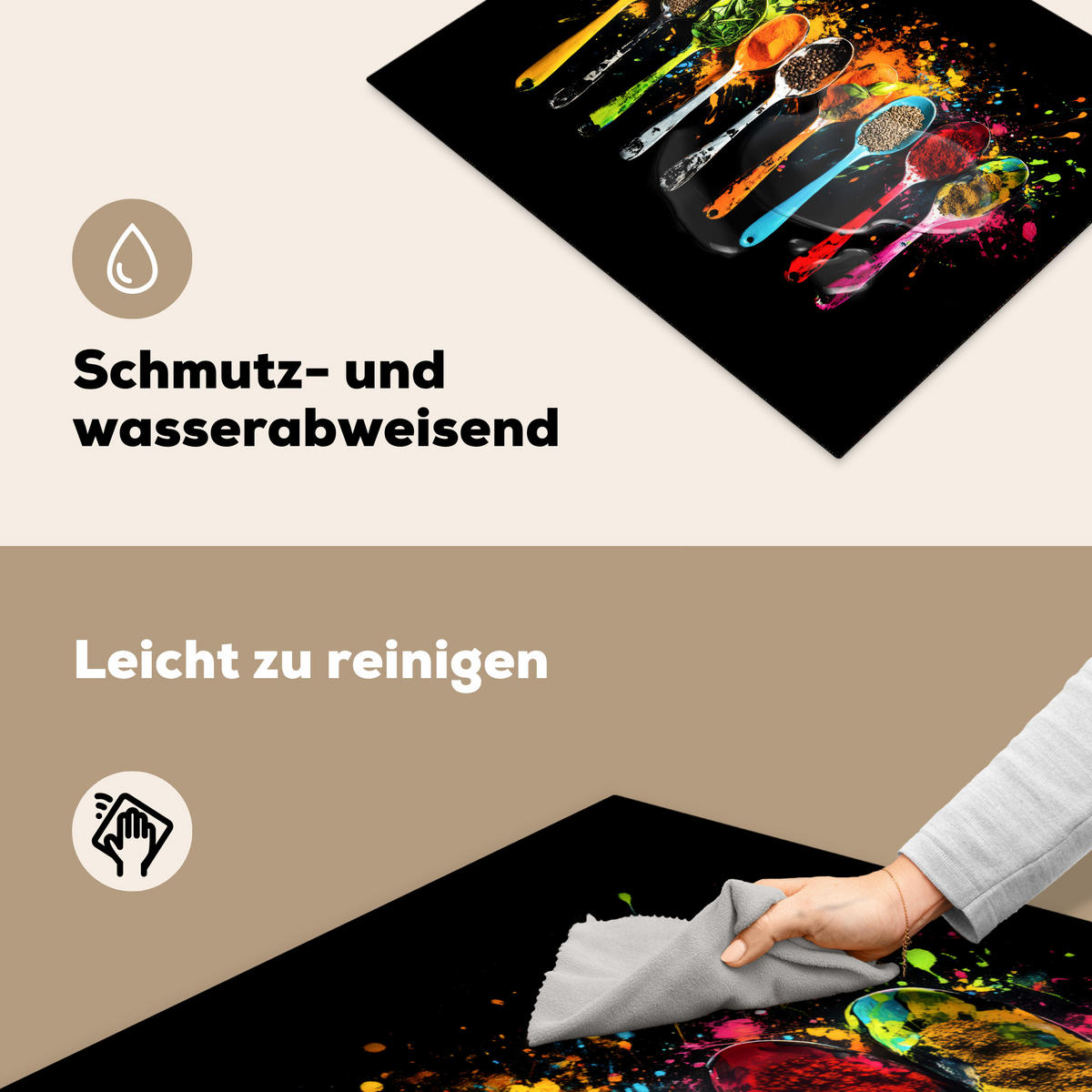 HERDABDECKPLATTE Löffel - Gewürze - Modern - Graffiti - Farbe - Farbenfroh 65x52 cm - Multicolor, Kunststoff (65/52/0.2cm) - MuchoWow