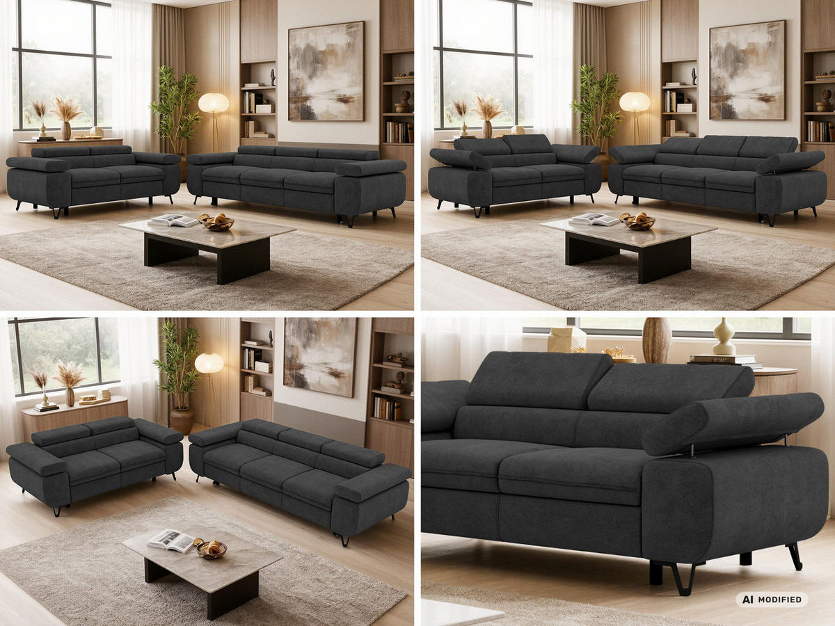 SEDACÍ SOUPRAVA PETERS 2+3 - Tmavě šedá Strukturovaná látka - černá/tmavě šedá, kov/textil (262/76/99cm) - MKS