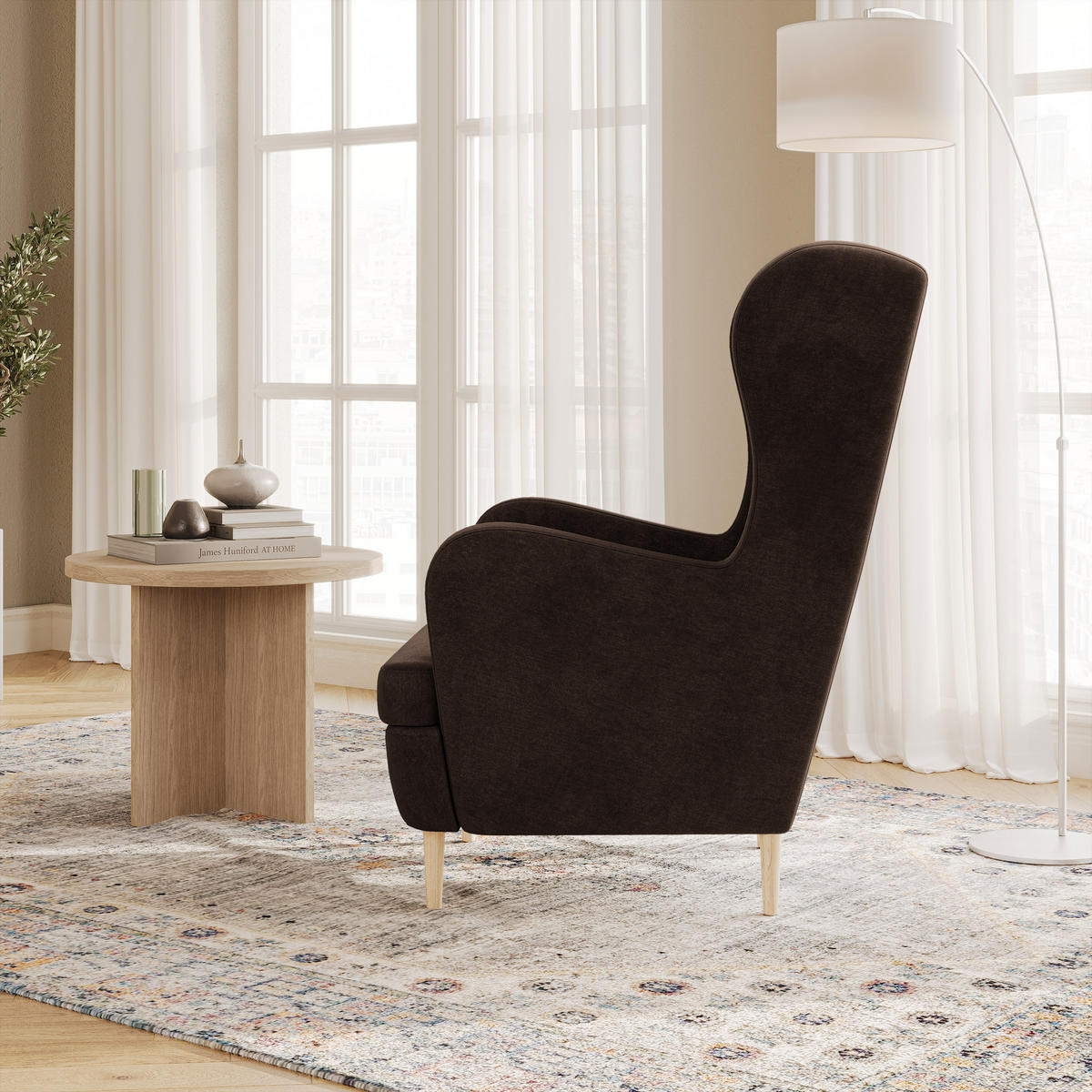 KŘESLO ušák VOGERA M, hnědá - hnědá, dřevo/textil (78/103/85cm) - MASSENO