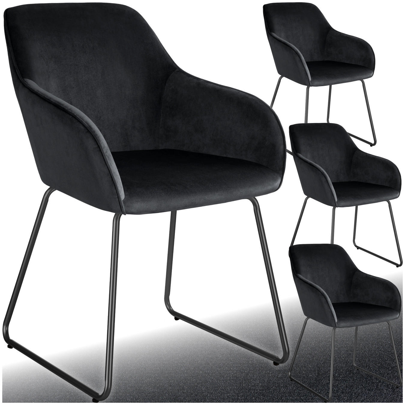 ESSZIMMERSTUHL Jeane,57 x 61 x 85,5 cm, Belastbarkeit 120 kg,Samtoptik schwarz/schwarz - Schwarz, Kunststoff (57/85.5/61cm) - tectake