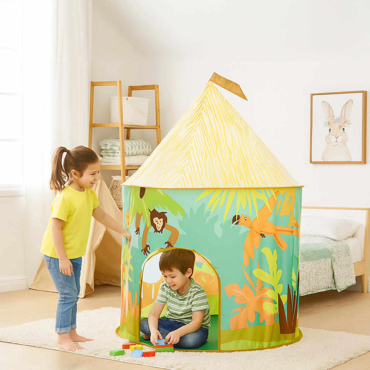 SPIELZELT Mehrfarbig Dschungel Polyester 125x105 cm - Multicolor, Kunststoff/Textil (105/105cm) - Relaxdays