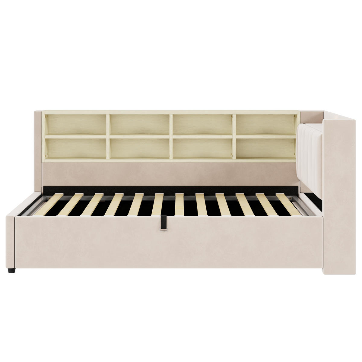 POLSTERBETT 90/200 cm Beige mit Stauraum mit LED-Beleuchtung aus Samt - Beige, Textil (90/200cm) - OKWISH