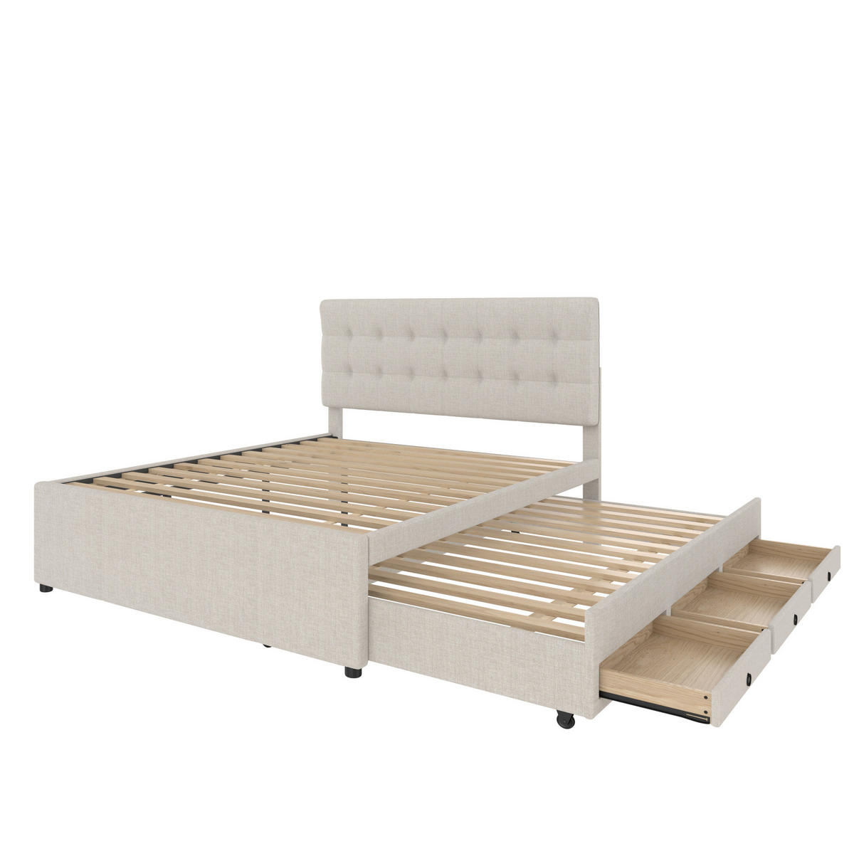 BETT mit Ausziehbett und 3 Schubladen 140x200 cm Leinen Beige - Beige, Holz (140/200cm) - Meubliv