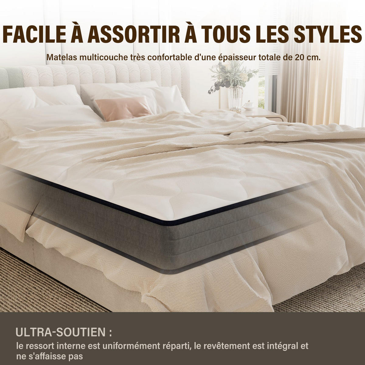 FEDERKERNMATRATZE 140/200 cm, Höhe ca.: 20 cm, 7 ergonomische Zonen - Multicolor, Textil (140/200cm) - DEWINNER