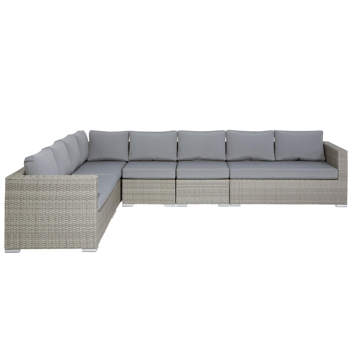LOUNGE-SET 8-Sitzer hellgrau linksseitig modular Auflagen grau XXL - Hellgrau/Grau, Kunststoff - Beliani