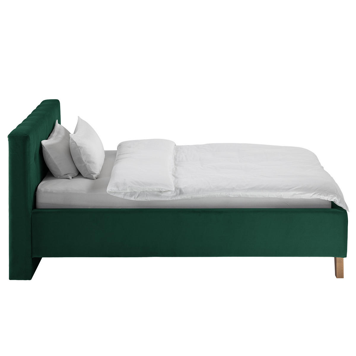 POLSTERBETT - Samt - Dunkelgrün, Holz/Textil (140/200cm) - home24
