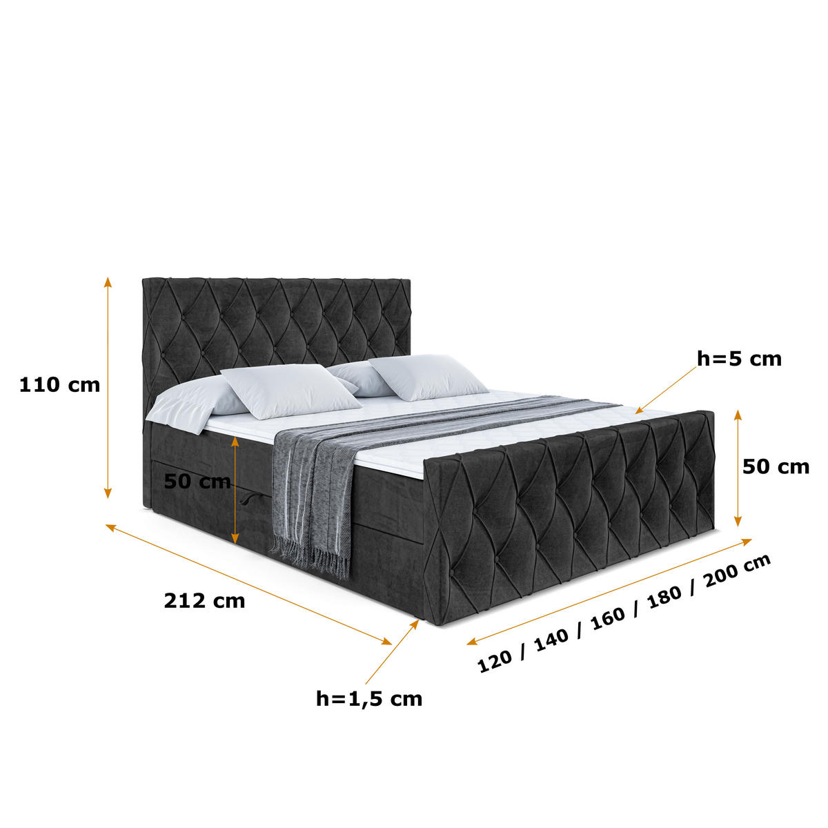 BOXBETT AMAY-Z - 120x200 cm - H3 - Schwarz - Schwarz, Holzwerkstoff (120/200cm) - ALTDECOR