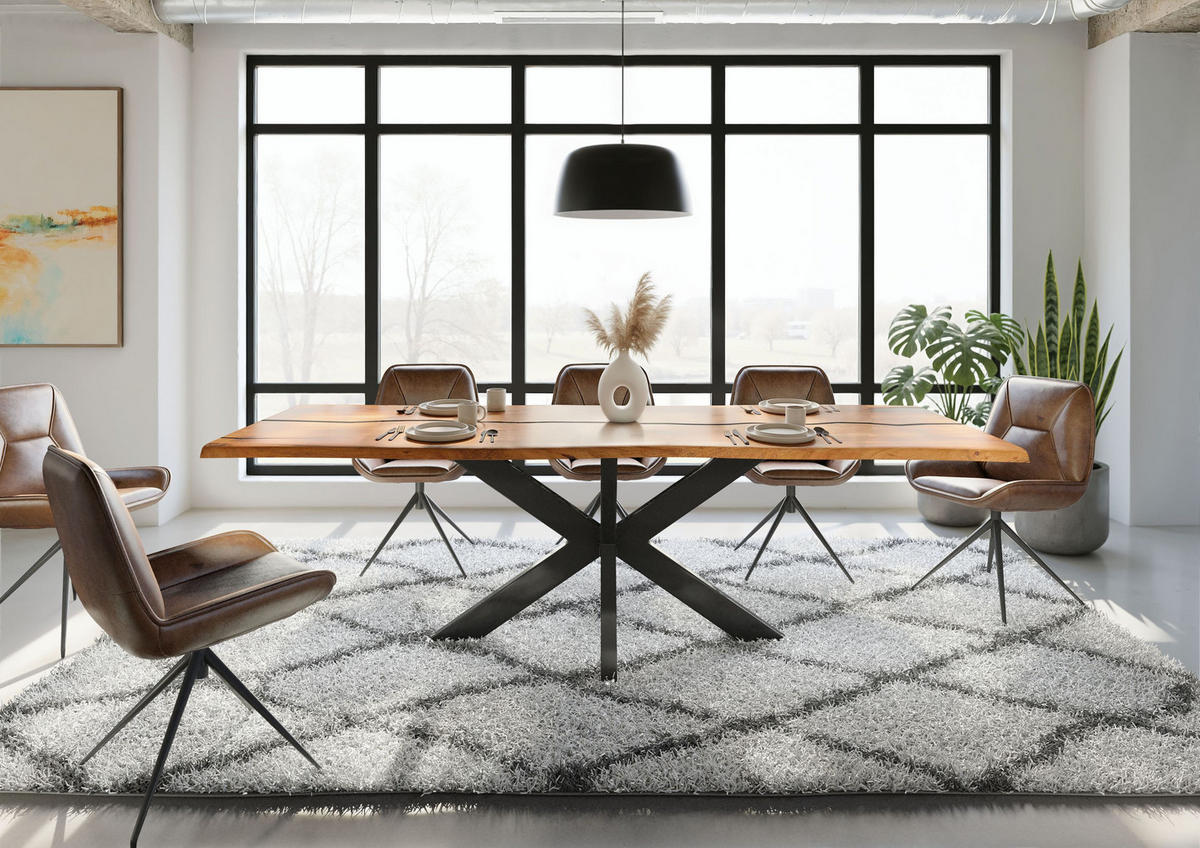 BAUMTISCH Akazie 240x100x74 natur lackiert / Epoxid schwarz, Kreuzgestell anthrazit glänzend EPOXY - Braun, Holz (100/240/74cm) - Massivmoebel24
