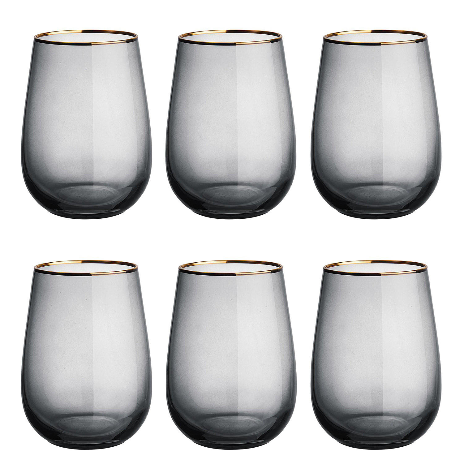 GLAS (6er Set) Touch Of Gold - Dunkelgrau, Glas (0.59L) - BUTLERS