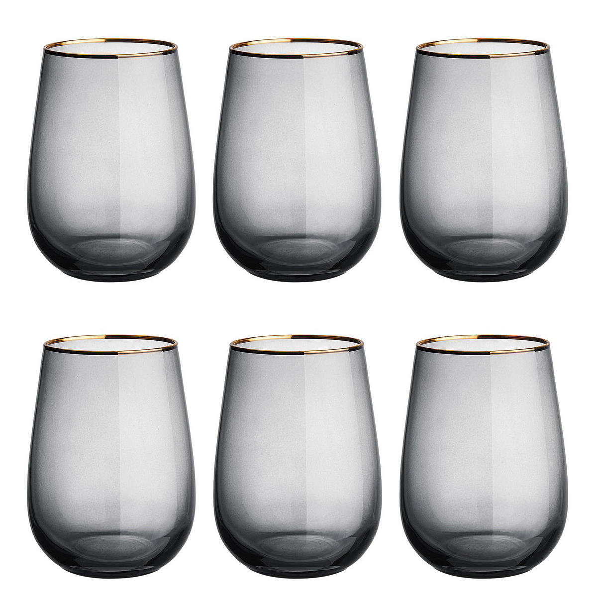GLAS (6er Set) Touch Of Gold - Dunkelgrau, Glas (0.59L) - BUTLERS