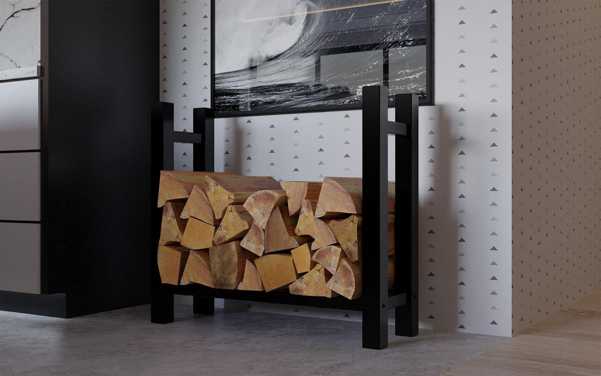 KAMINHOLZREGAL 80/30/80 cm Metall schwarz - Schwarz, Metall (80/80/30cm) - CLP