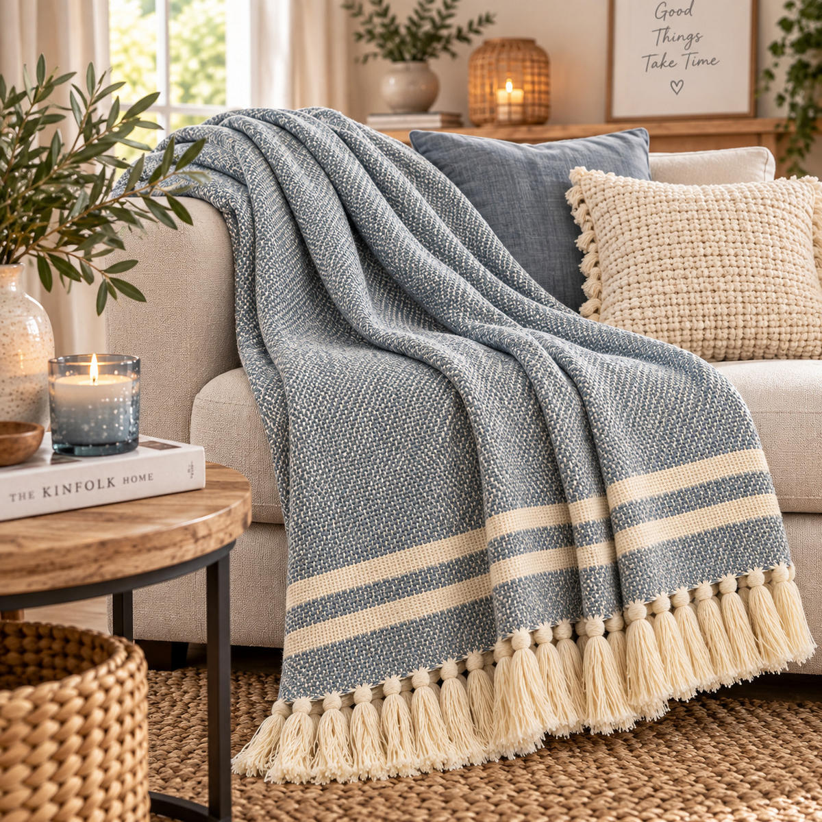 DECKE Mila 130x180 cm, 100% Baumwolle, Grau-Natur - Grau, Textil (130/180cm) - Au Maison
