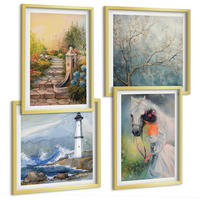 BILDER SET 4er Set - 50x50 cm & 40x60 cm Goldrahmen - Leuchtturm, Landschaft, Mädchen, Pferd - Goldfarben, Kunststoff (50/50cm) - TULUP